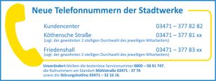 neue Telefonnummern Stadtwerke